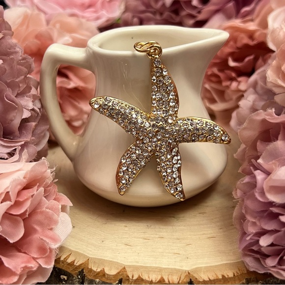 Gold and Silver Crystal Starfish Keychain Charm - Picture 2 of 13